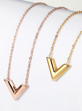 韩版时尚V字项链女ins冷淡风小众设计网红气质简约锁骨链吊坠饰品