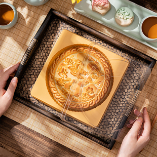 中秋大月饼底托包装盒机封袋子1/2斤吸塑带盖500克加厚塑料空盒子