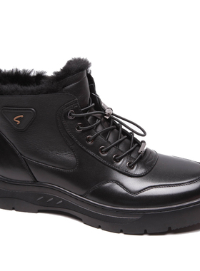 沙驰男鞋2025冬款羊毛大棉鞋皮毛一体加绒运动休闲皮鞋77T9G2382