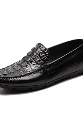 意大利进口沙驰男鞋2025新款鳄鱼皮豆豆鞋男士真皮一脚蹬休闲皮鞋