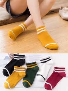 短袜女纯棉韩国学院风双杠短筒两杠潮袜全棉中筒可爱日系棉袜春夏