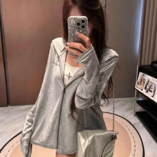 韩系连帽防晒衣女夏薄款宽松慵懒风时尚百搭拉链外套