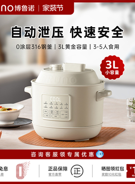BRUNO电压力锅家用3L电高压锅小2人电饭煲高压锅小型电饭锅电压锅