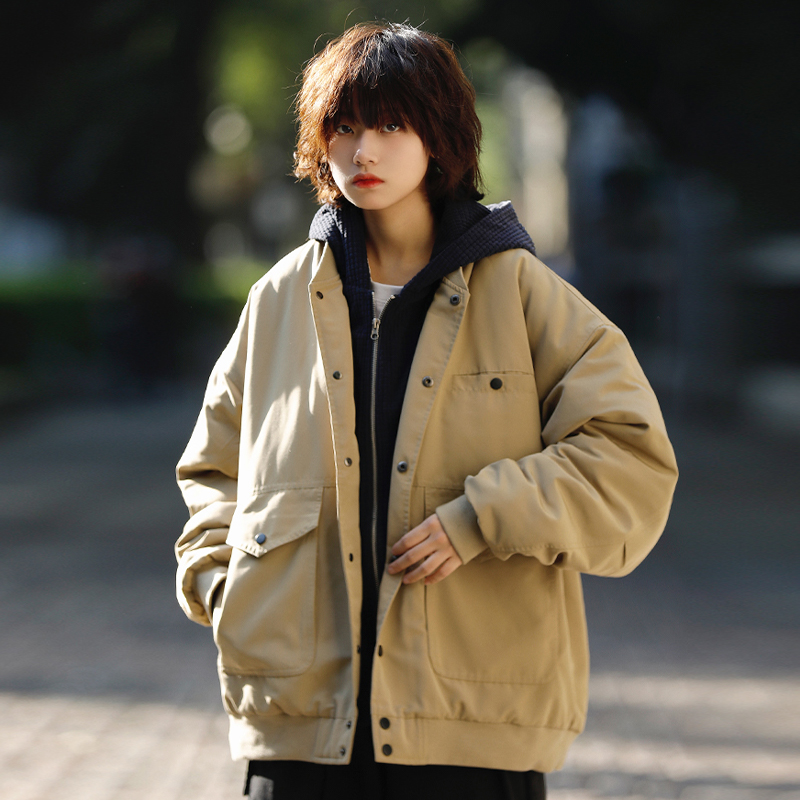 阿于呆加厚冬季复古假两件棉服