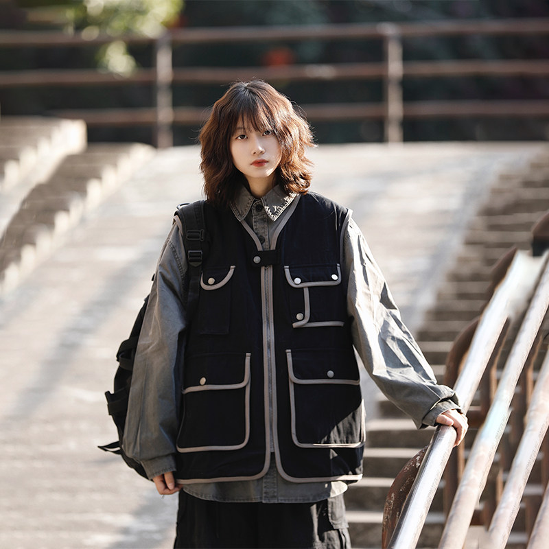 阿于呆美式户外机能多口袋工装马甲男宽松潮牌设计感坎肩背心外套,男装,常规马甲,淘宝优惠券,粉丝福利购,淘宝优惠卷