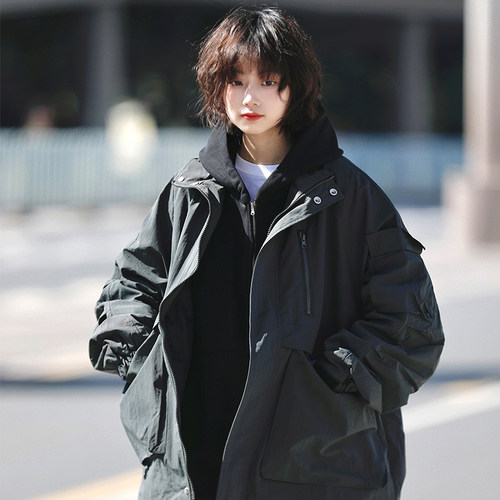 阿于呆原创立领宽松日系冲锋衣