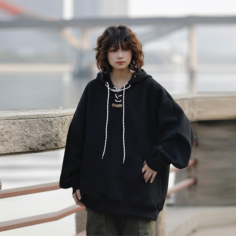 系带阿于呆日系潮宽松卫衣