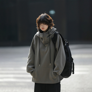 阿于呆春秋日系复古套头连帽卫衣男美式休闲社恐宽松半拉链外套潮