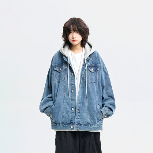 阿于呆牛仔外套假两件水洗