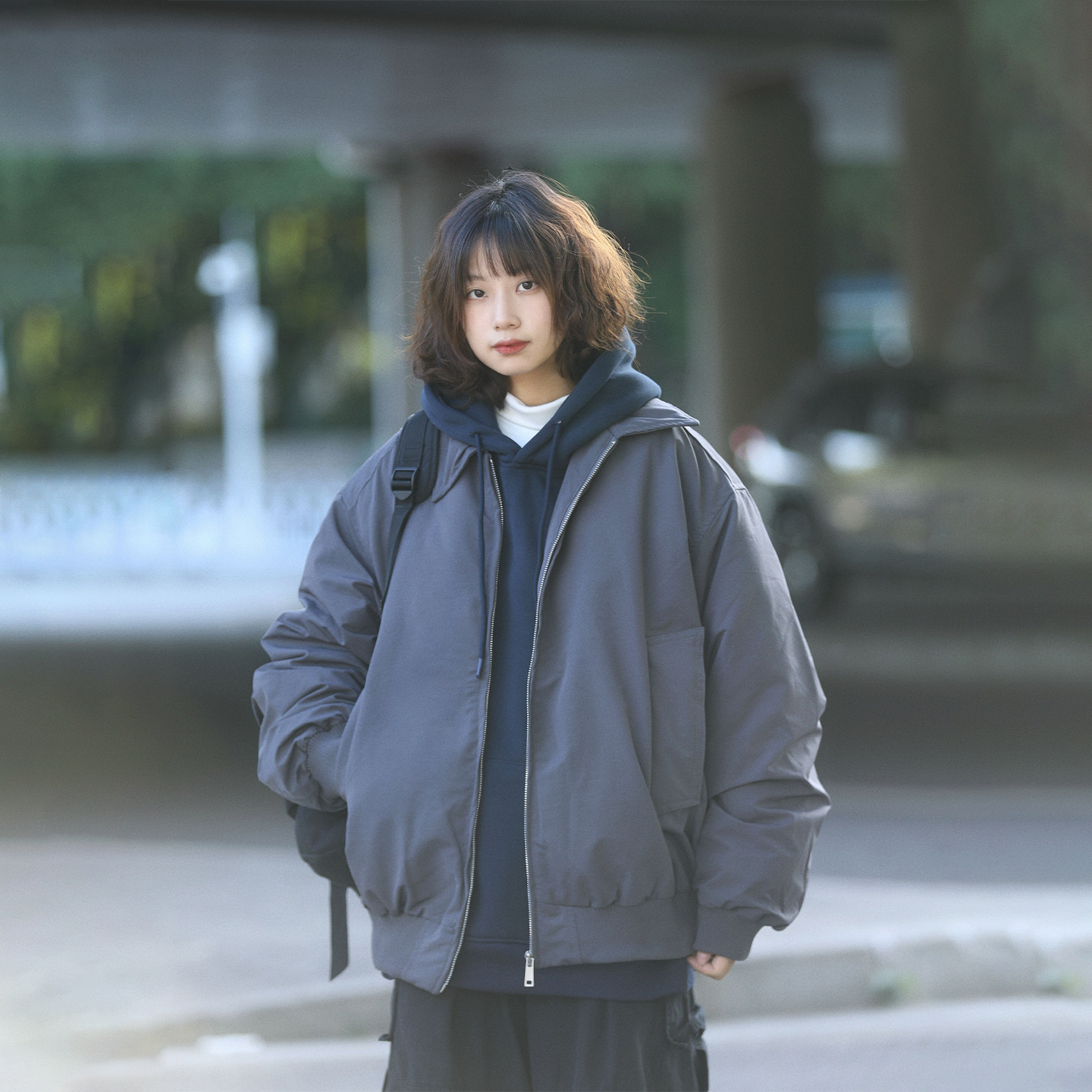 阿于呆美式白鸭绒飞行夹克羽绒服