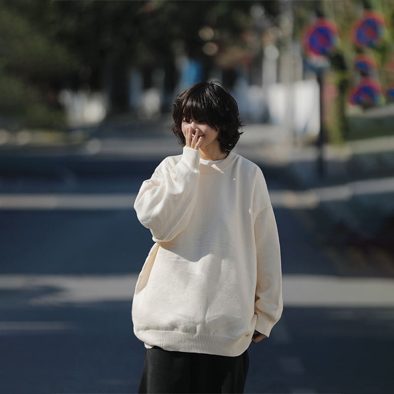 阿于呆套头圆领纯色毛衣保暖