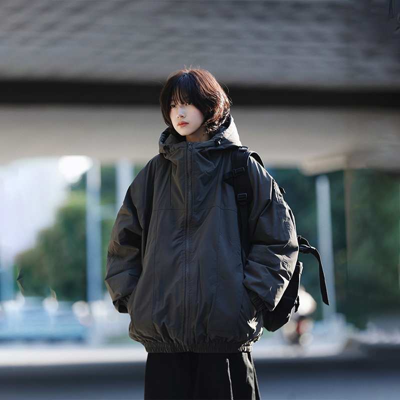 阿于呆日系复古连帽白鸭绒羽绒服