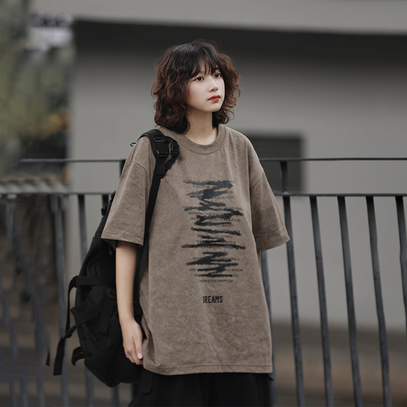 阿于呆短袖日系复古青年印花T恤