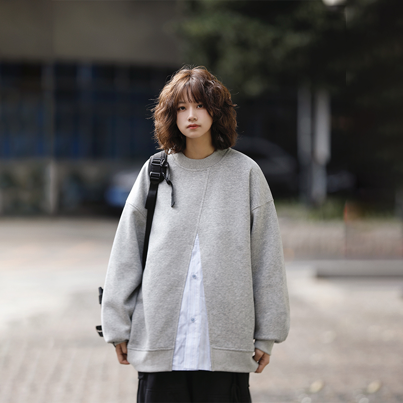 阿于呆原创日系拼接圆领卫衣