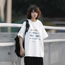 阿于呆 日系复古夏季270g重磅创意印花T恤宽松男女百搭休闲短袖