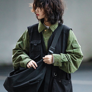 阿于呆日系原创多口袋工装 宽松男女潮流机能外搭 马甲cityboy无袖