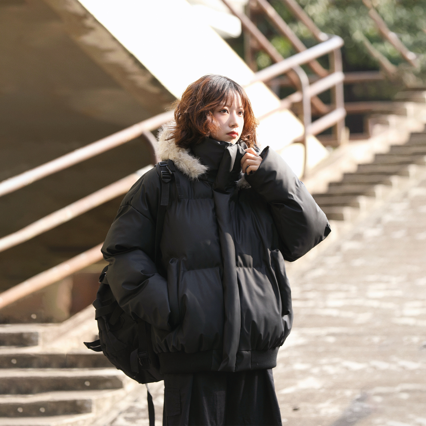 加厚可拆卸550g毛领pu皮棉服外套