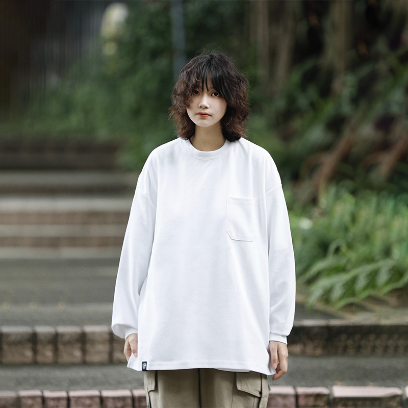 阿于呆长袖复古青年口袋T恤
