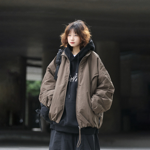 阿于呆美式 保暖百搭棉衣外套女 复古解构设计感立领加厚棉服男冬季