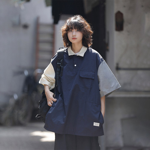 阿于呆夏季短袖日系复古多口袋