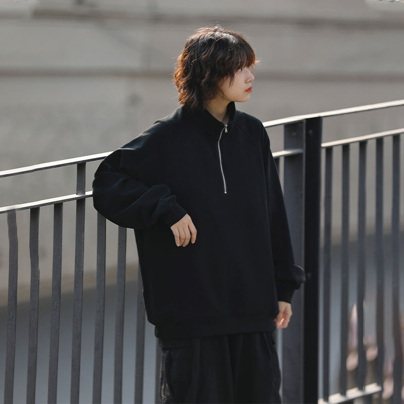 阿于呆日系半拉链卫衣