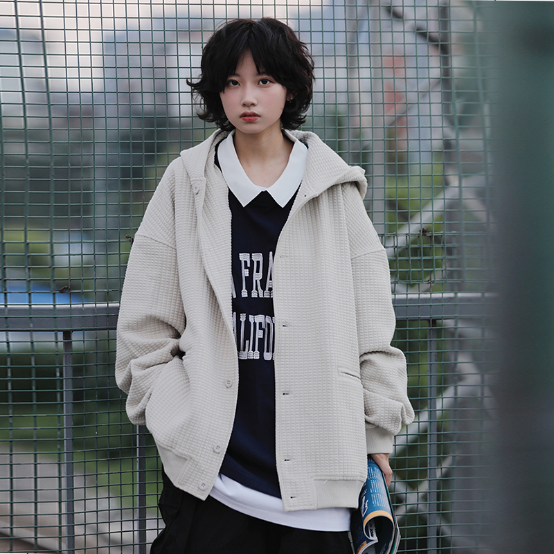 阿于呆连帽秋季宽松纯色开衫