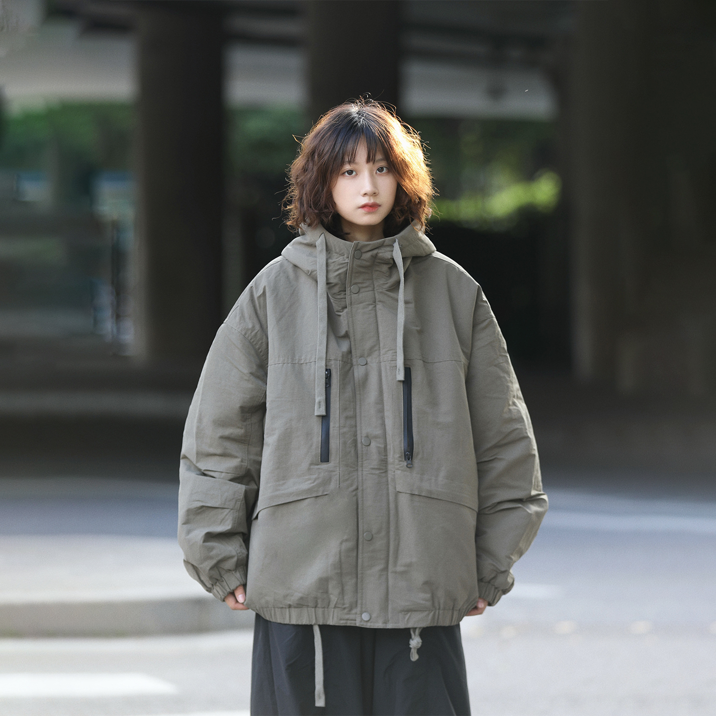 阿于呆户外工装大口袋连帽棉衣