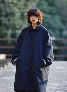 阿于呆日系简约秋冬中长款cityboy风衣外套情侣男女纯色复古大衣