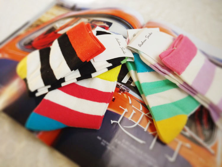 时尚条纹长款女士彩色精梳棉袜