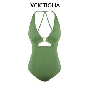 度假 连体泳衣女士绿色高级感热辣遮肚游泳馆专业泳装 2026夏季 新款