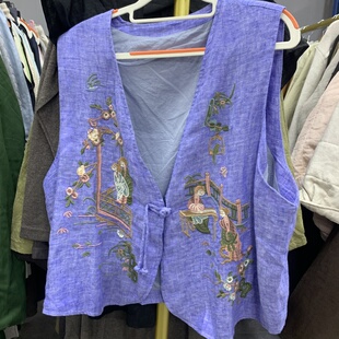 色织汉麻手绣马甲