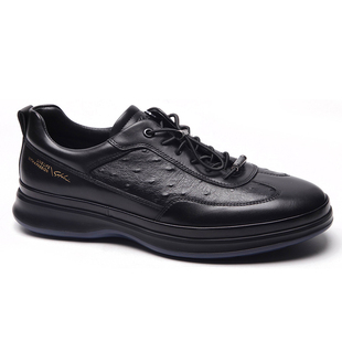 沙驰男鞋商场同款正品2025秋季新款运动休闲鞋男士真皮鸵鸟纹皮鞋