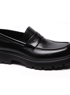 沙驰男鞋2025新款商务休闲鞋男真皮一脚蹬厚底增高乐福鞋超轻皮鞋