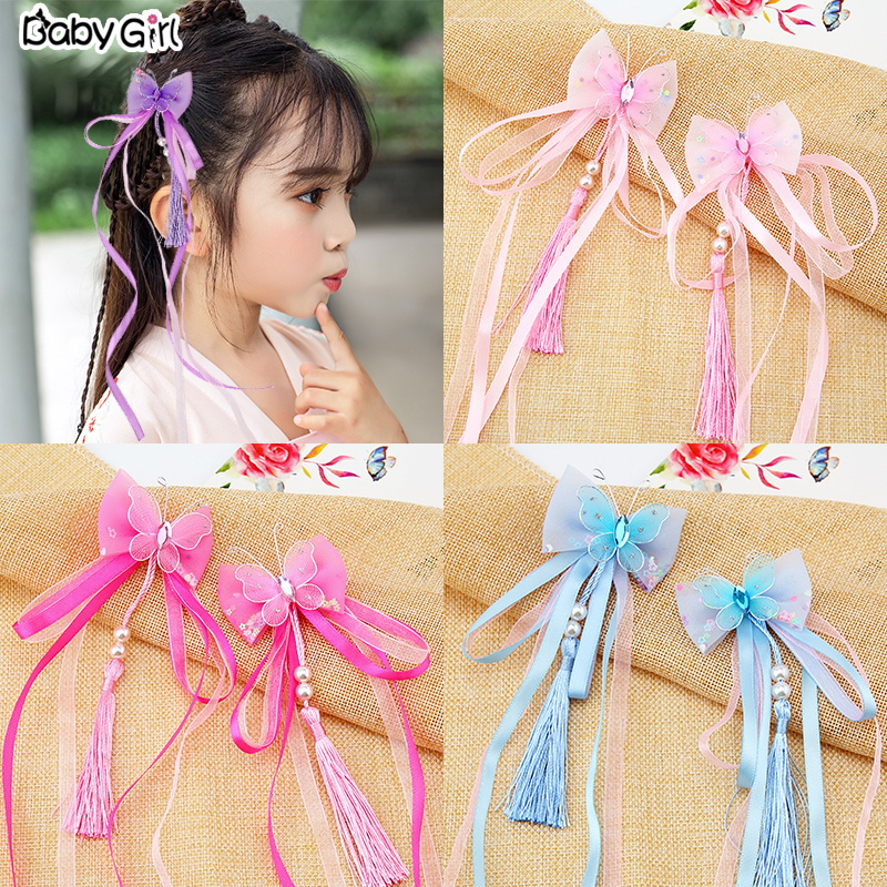 蝴蝶汉服流苏步摇超丝带古风发夹