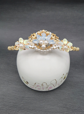 明制汉服头饰正凤发冠插梳发钗古风手工发簪发饰金色凤冠花朵配饰