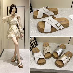 小羊轻奢厚底勃肯鞋女士2026新春夏款外穿双扣带百搭复古凉拖鞋子