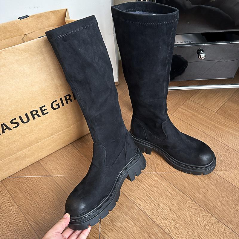 小羊轻奢绒面弹力瘦瘦靴女厚底不过膝长靴小个子高筒靴真皮骑士靴,女鞋,骑士靴,淘宝优惠券,粉丝福利购,淘宝优惠卷