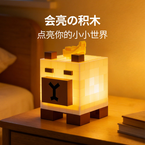 卡皮巴拉可拼装积木像素氛围夜灯