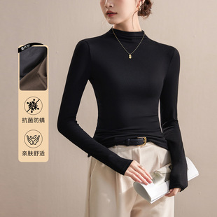 莫代尔半高领打底衫 高级感黑色洋气上衣 女内搭可外穿春秋2025新款