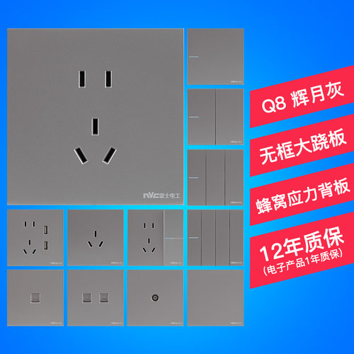 雷士电工墙壁暗装5孔无框面板Q8