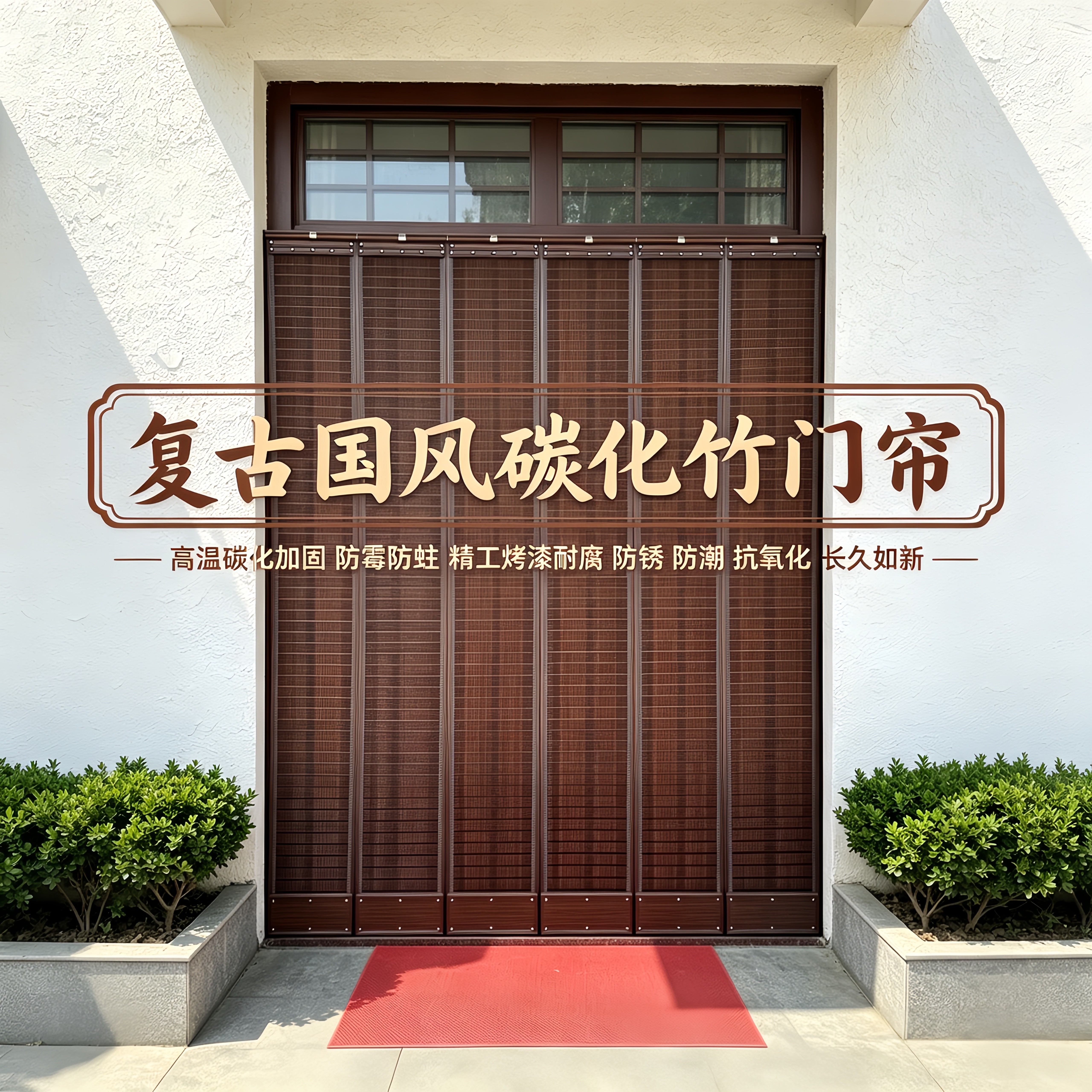 磁吸碳化烤漆竹门帘家用大门防蚊透气农村别墅加厚自吸防潮竹帘子