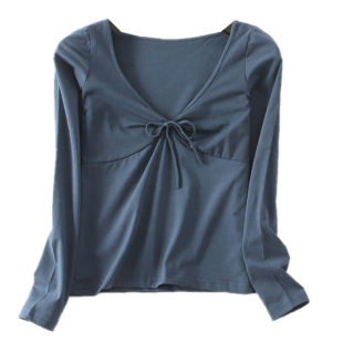 舞蹈上衣女长袖秋冬V领古典舞练功服形体舞芭蕾教师艺考蓝色长袖M