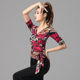 拉丁舞上衣女成人摩登舞新款 V领春夏练功服花色玫瑰 形体舞蹈服装