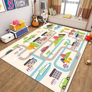 星晚儿童地毯爬行垫城市交通场景地图游戏玩具毯马路轨道停车场娱