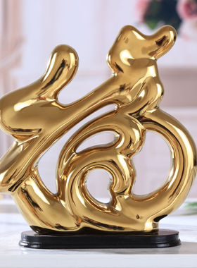 宏赫创意家居饰品工艺品陶瓷摆件客厅酒柜玄关摆设电视柜装饰金福