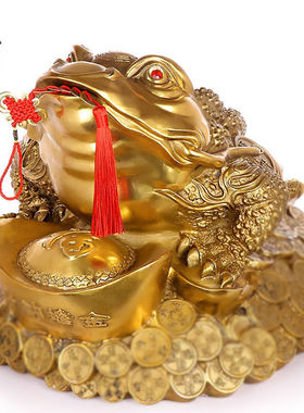 天御阁纯铜金蟾蜍招财摆件三足三脚元宝金蝉工艺品客厅玄关办公室