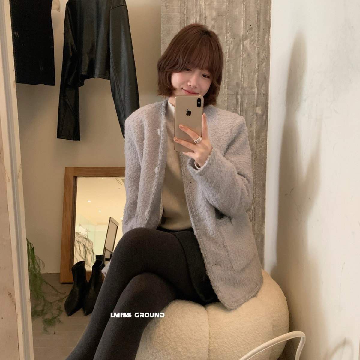 IMISS-冬上新韩标升级羽绒里衬高品质编织小香羊毛外套(含50羊毛)