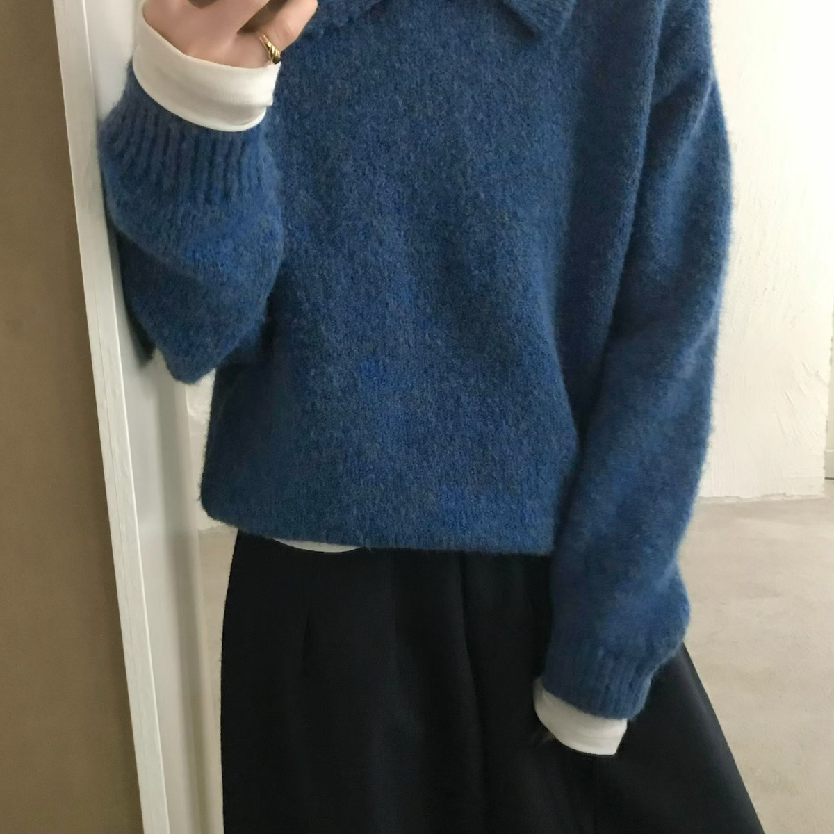 IN SEASON 设季-冬上新韩国sienne翻领花纱套头慵懒风翻领宽毛衣