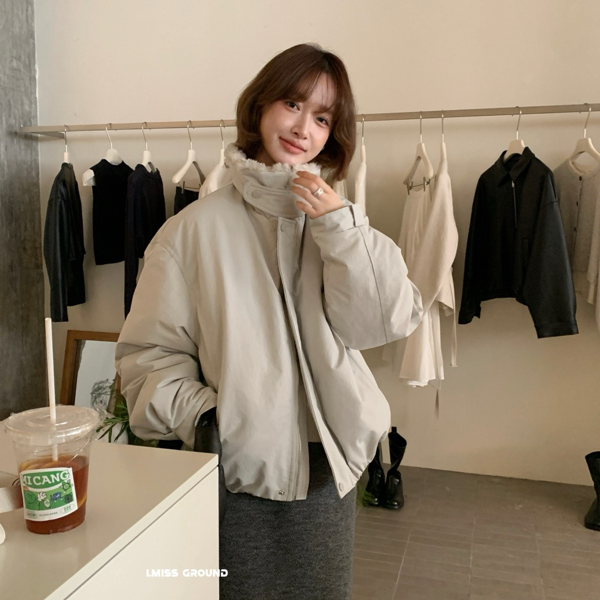 IMISS-冬上新韩标高品质毛毛立领羽绒服(含50白鸭绒)