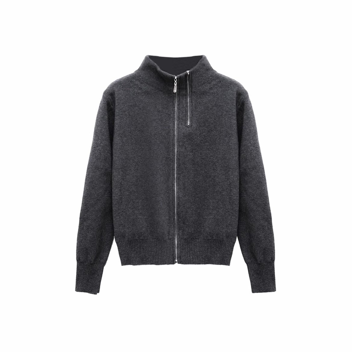 2026春款新款女装黑色立领拉链设计腈纶罗纹针织开衫修身显瘦腈纶